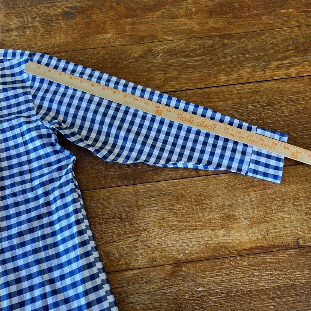 Lands’ End 15 1/2-32 Traditional Fit Navy Checked Button Long Sleeve Dress Shirt